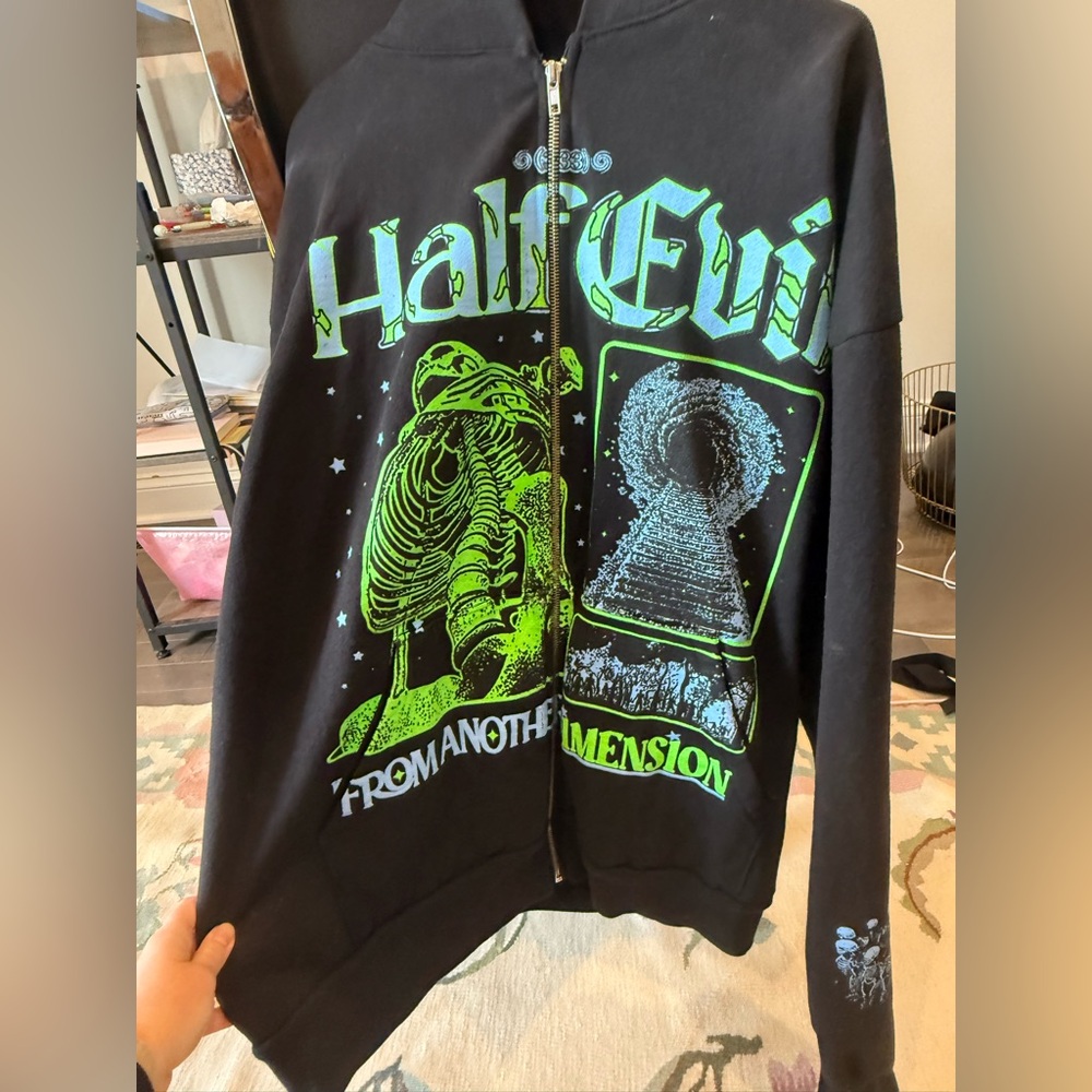 Half Evil zip up hoodie- never worn